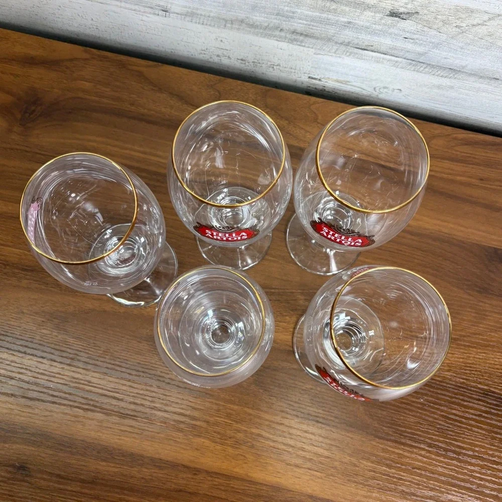 Stella Artois Beer Chalice Ritzenhoff Gold Rimmed Lot of 4 50cl and Lot of 1 40c